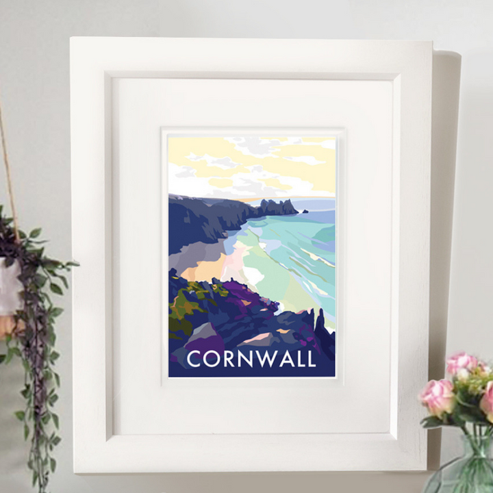 Cornwall Beach travel poster and seaside print by Becky Bettesworth