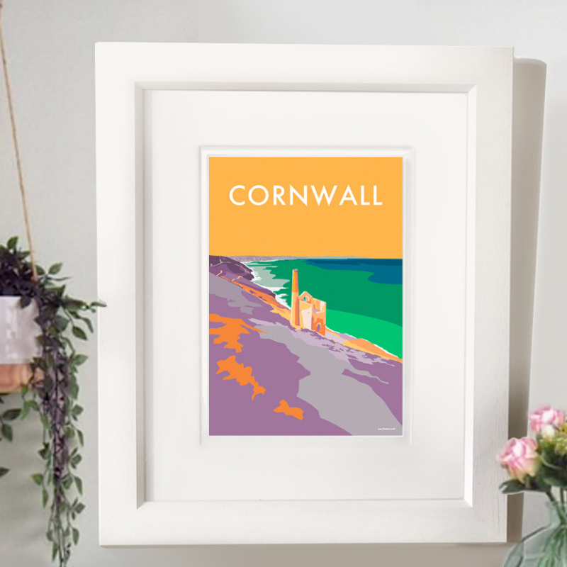 Cornwall Tin Mines travel poster and seaside print by Becky Bettesworth