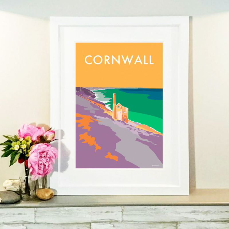 Cornwall Tin Mines travel poster and seaside print by Becky Bettesworth