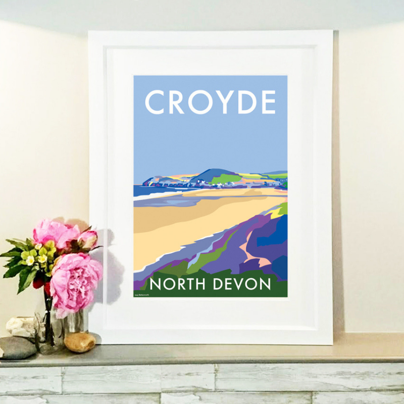 Croyde travel poster and seaside print by Becky Bettesworth