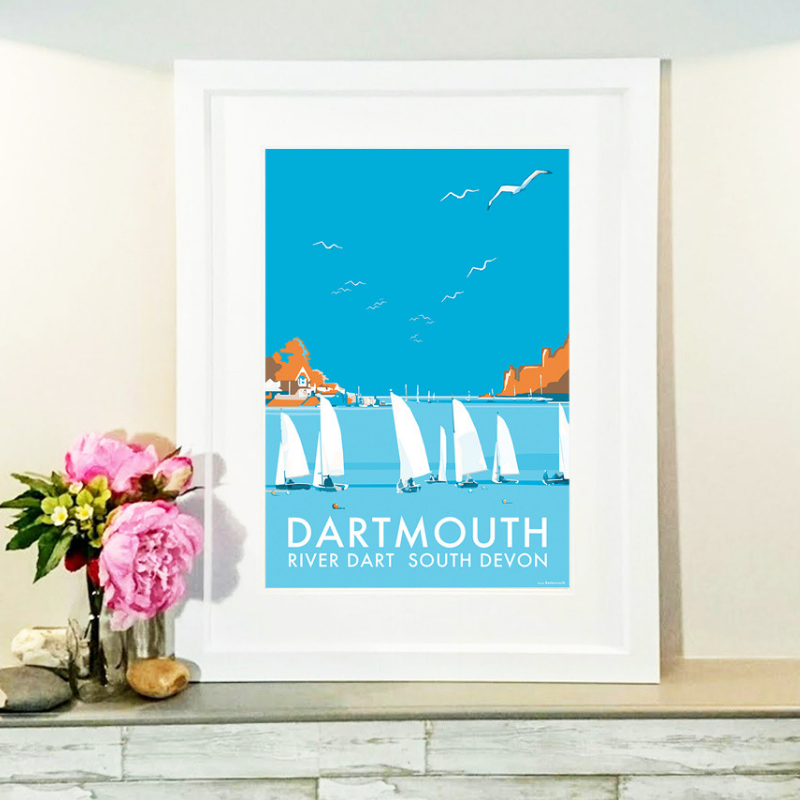 Dartmouth Festival travel poster and seaside print by Becky Bettesworth