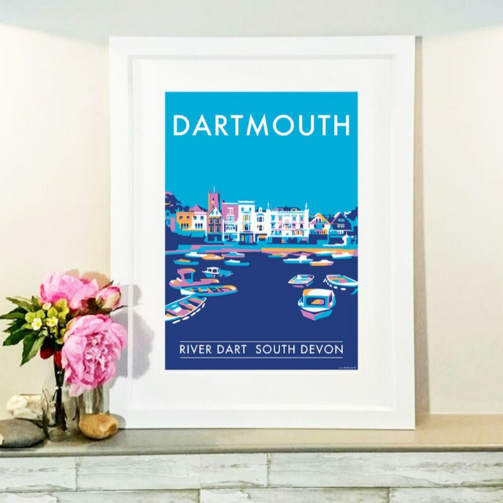 Dartmouth Harbour travel poster and seaside print by Becky Bettesworth
