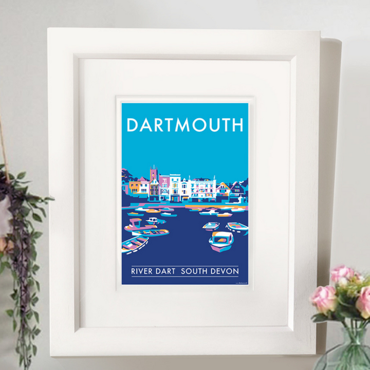Dartmouth Harbour travel poster and seaside print by Becky Bettesworth