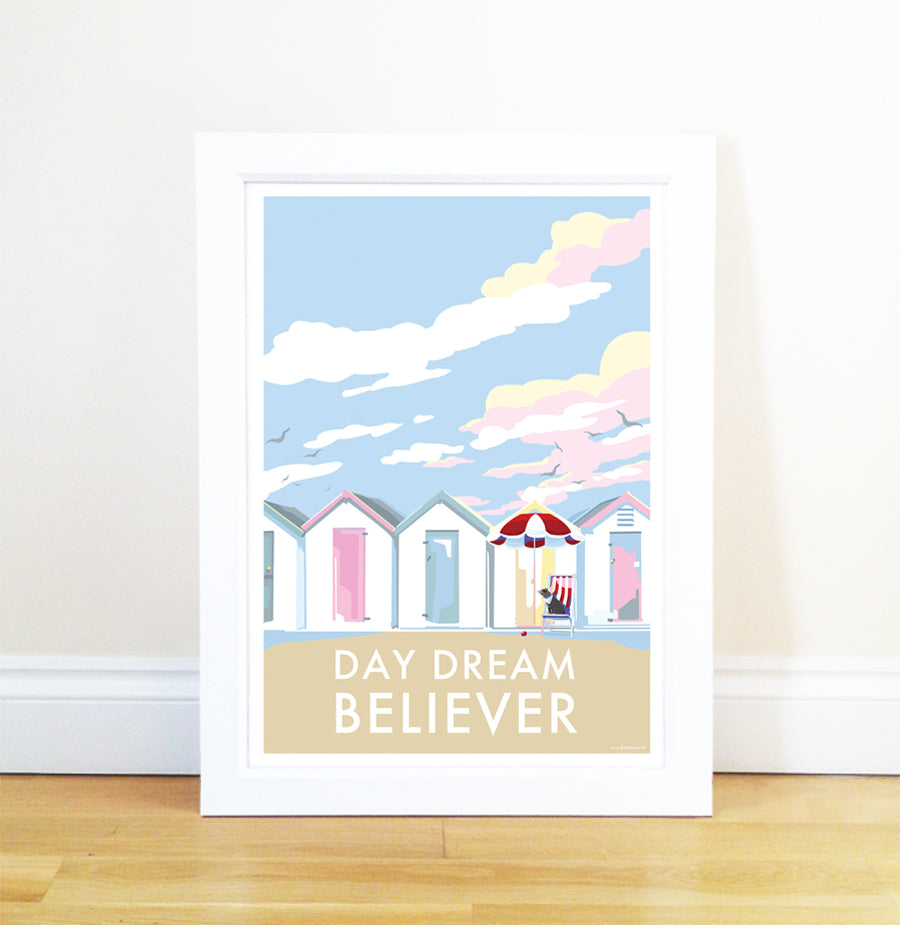Day Dream Believer vintage style retro quote poster by Becky Bettesworth
