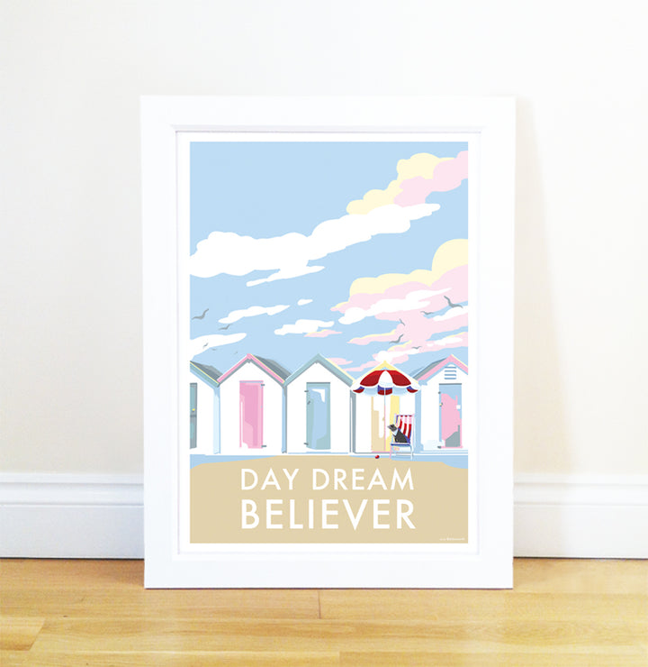 Day Dream Believer vintage style retro quote poster by Becky Bettesworth