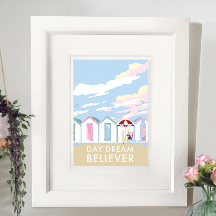 Day Dream Believer vintage style retro quote poster by Becky Bettesworth