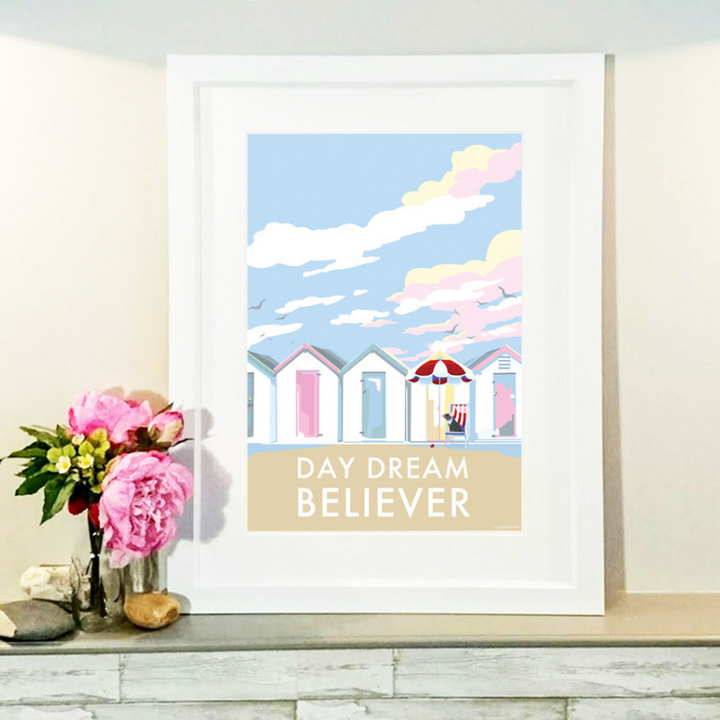 Day Dream Believer vintage style retro quote poster by Becky Bettesworth