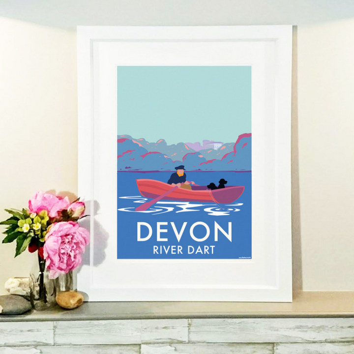 Devon River Dart (Fishing Boat) travel poster and seaside print by Becky Bettesworth