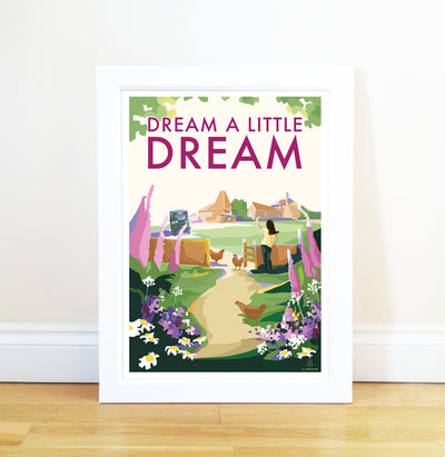 Dream a Little Dream vintage style retro quote poster by Devon Artist Becky Bettesworth