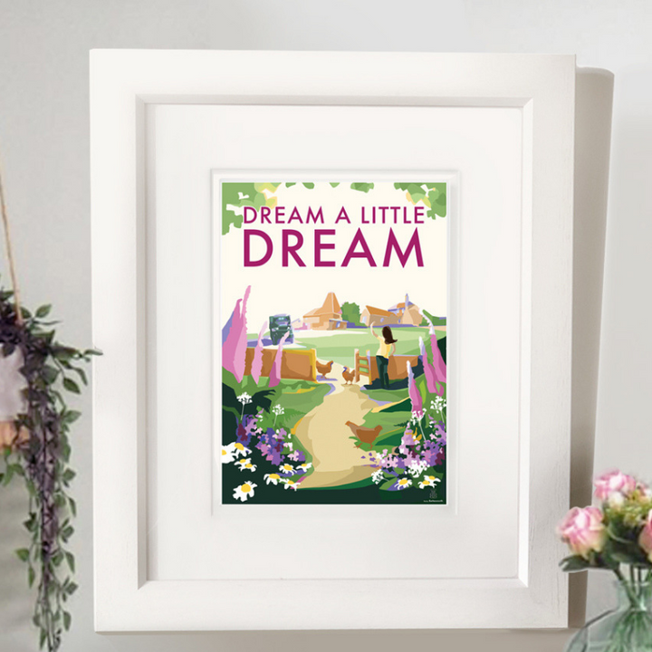 Dream a Little Dream vintage style retro quote poster by Devon Artist Becky Bettesworth