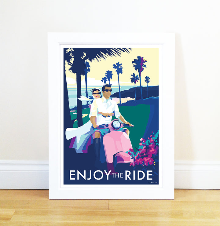 Enjoy the Ride vintage style retro quote poster by Becky Bettesworth