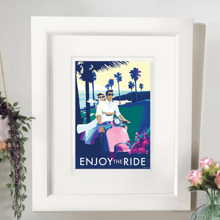 Enjoy the Ride vintage style retro quote poster by Becky Bettesworth