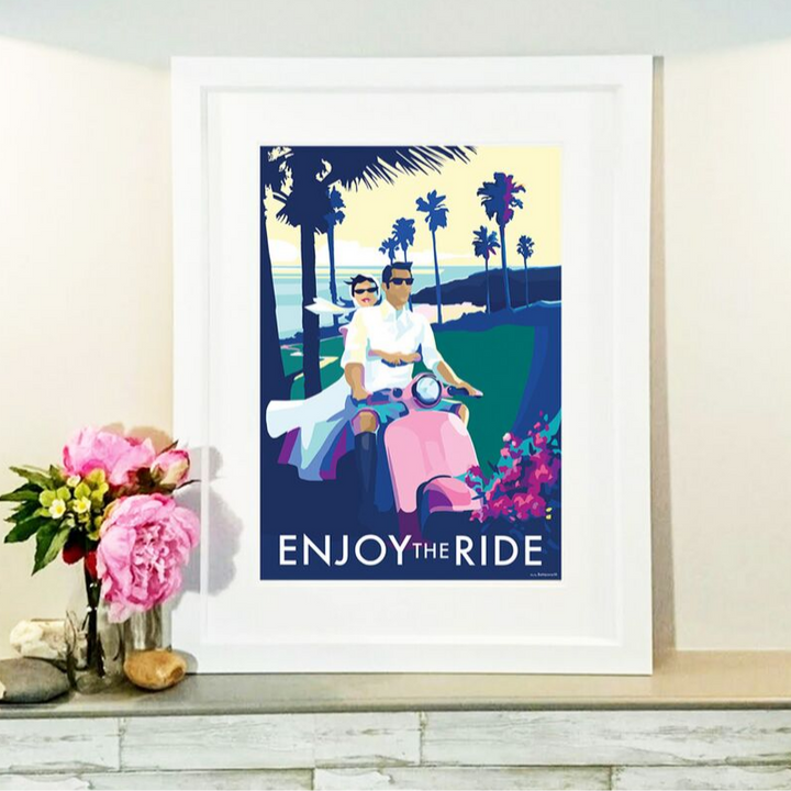Enjoy the Ride vintage style retro quote poster by Becky Bettesworth