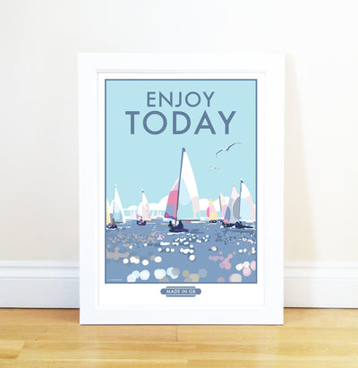Enjoy Today vintage style retro quote poster by Becky Bettesworth