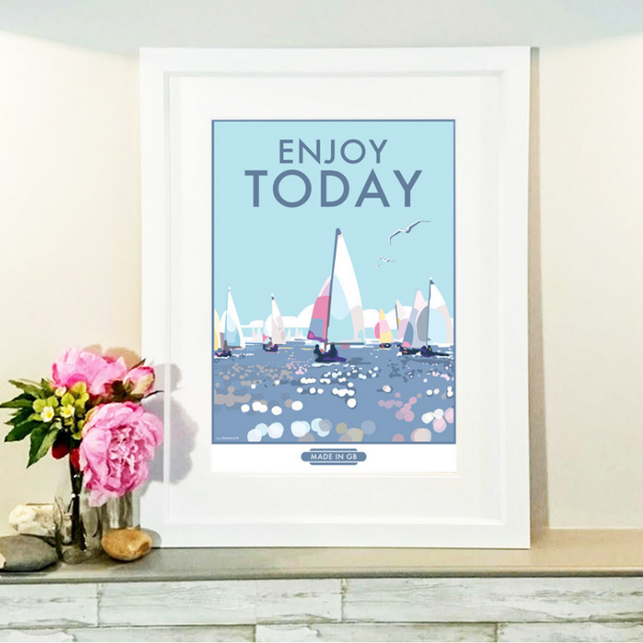 Enjoy Today vintage style retro quote poster by Becky Bettesworth