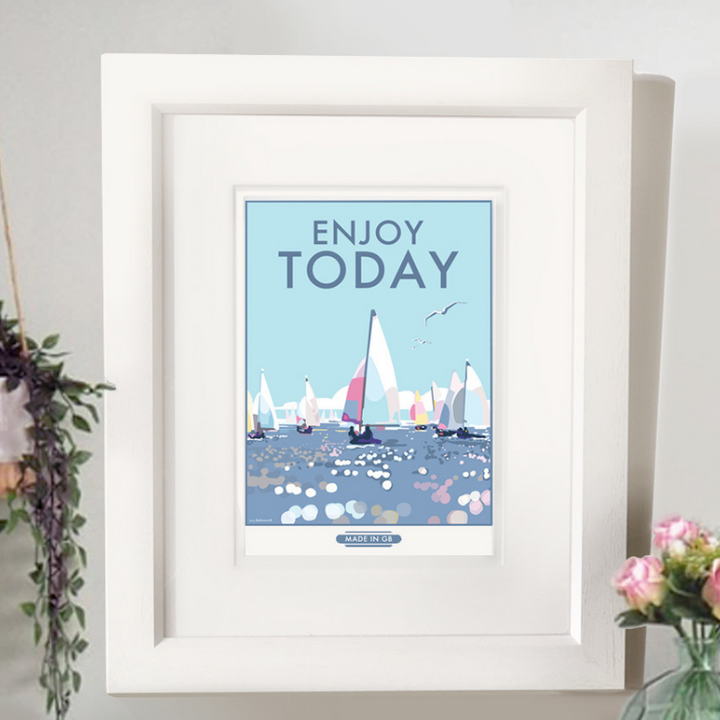 Enjoy Today vintage style retro quote poster by Becky Bettesworth