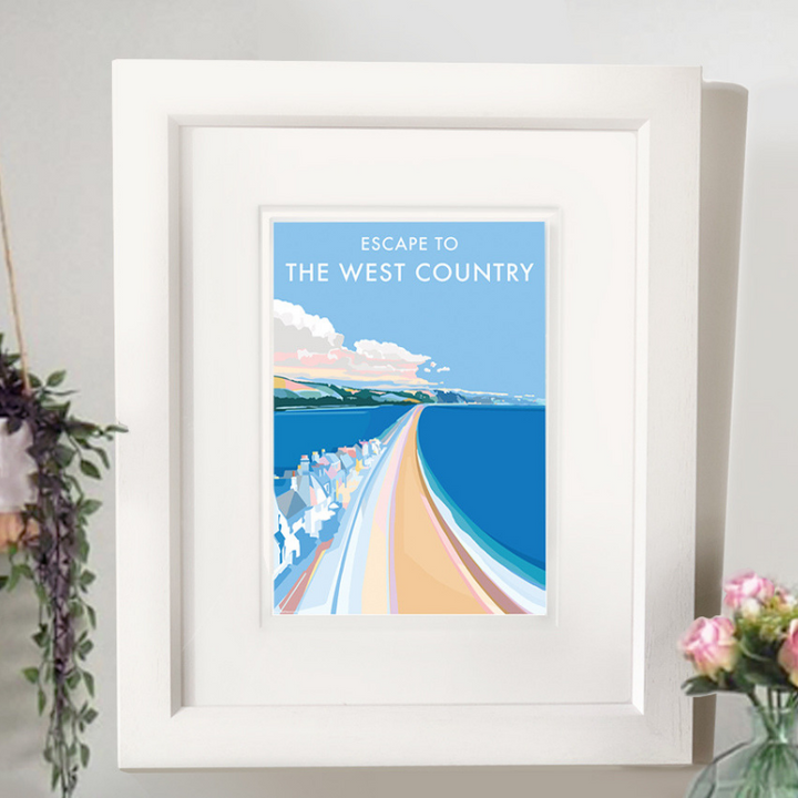 Escape to the West Country travel poster and seaside print by Becky Bettesworth