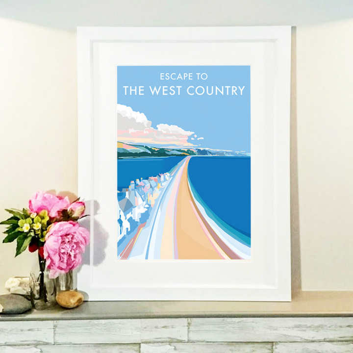 Escape to the West Country travel poster and seaside print by Becky Bettesworth