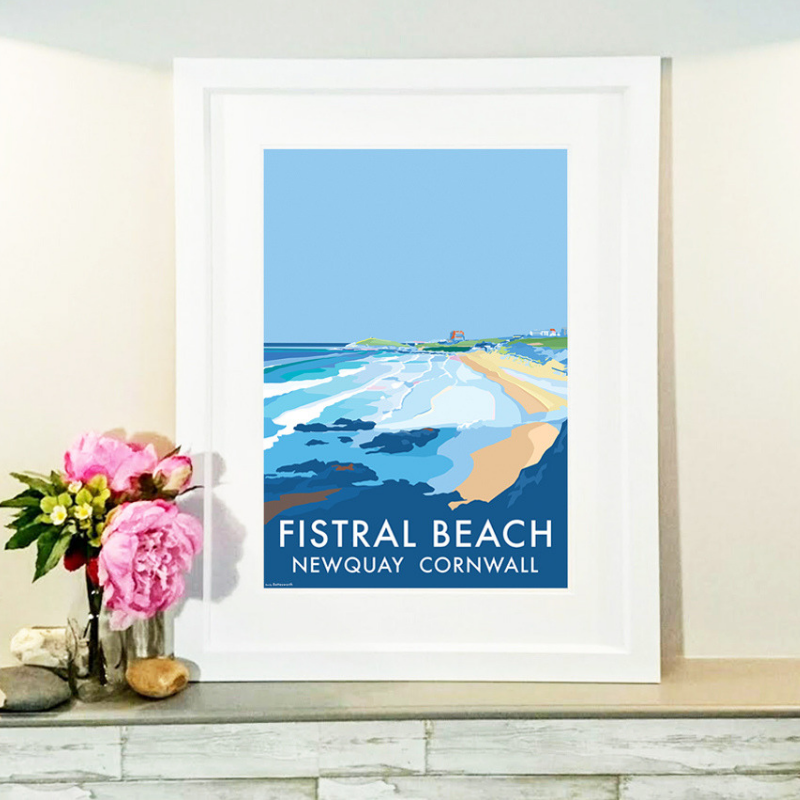 Fistral Newquay travel poster and seaside print by Becky Bettesworth