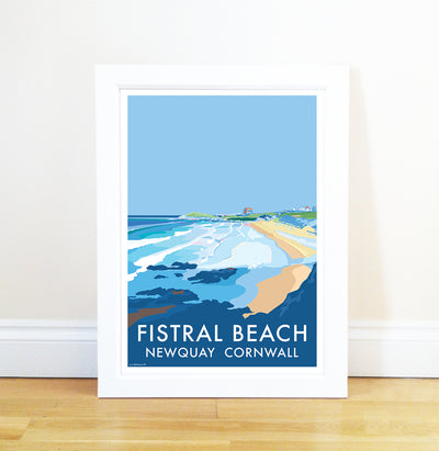 Fistral Newquay travel poster and seaside print by Becky Bettesworth