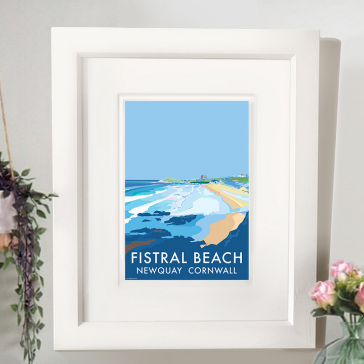 Fistral Newquay travel poster and seaside print by Becky Bettesworth