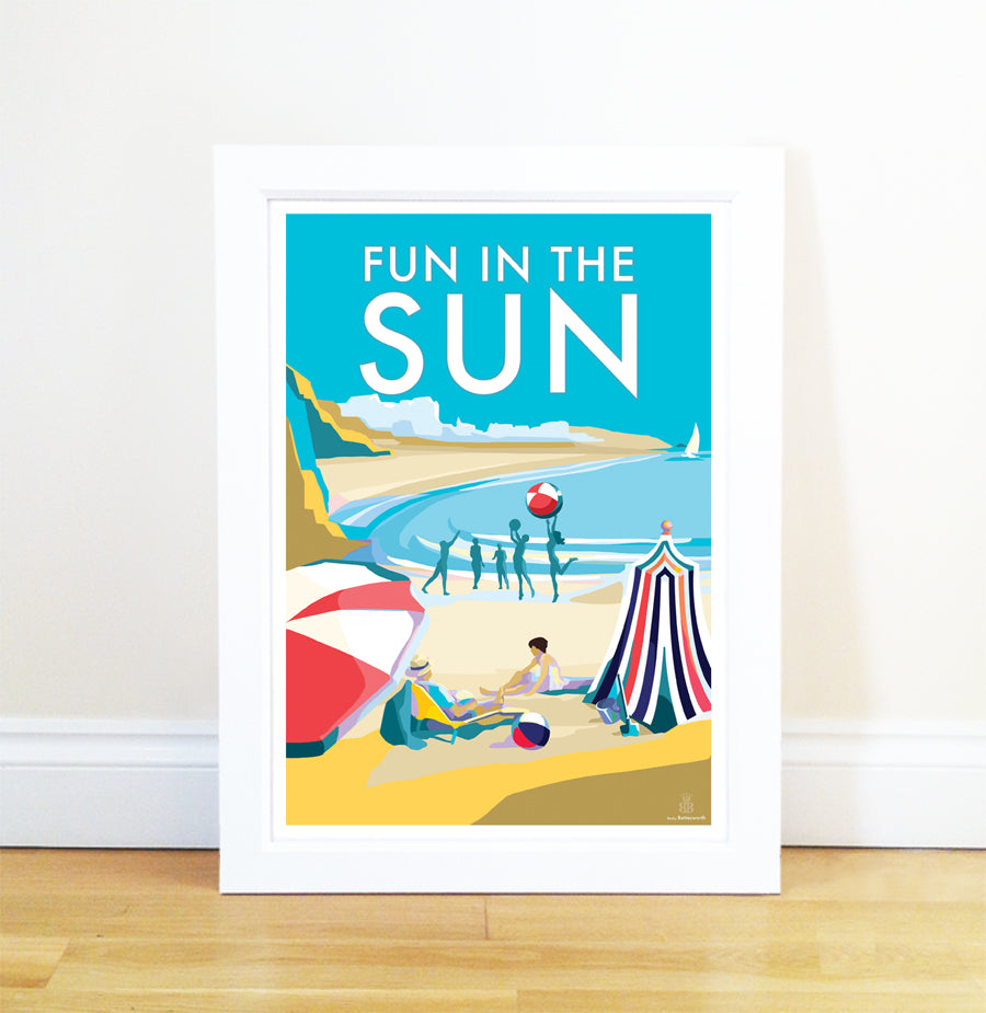 Fun in the Sun vintage style retro quote poster by Becky Bettesworth