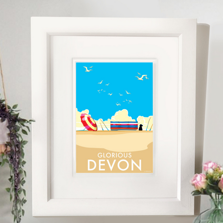 Glorious Devon travel poster and seaside print by Becky Bettesworth