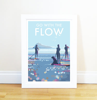 Go With The Flow Paddleboard vintage style retro quote poster by Becky Bettesworth