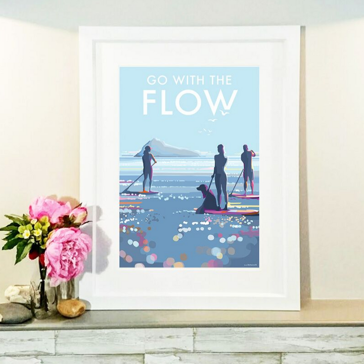 Go With The Flow Paddleboard vintage style retro quote poster by Becky Bettesworth