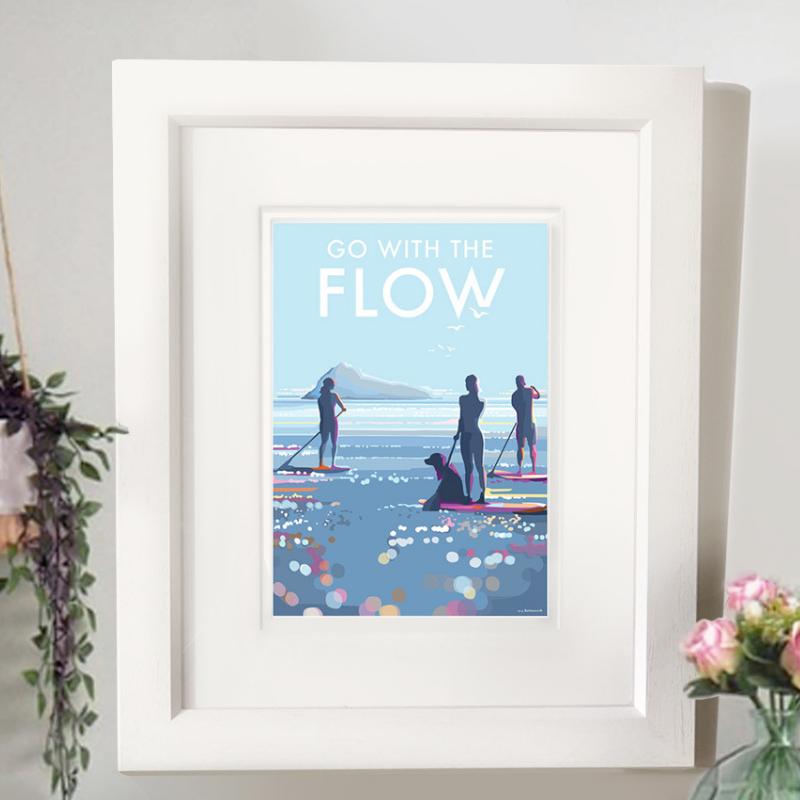Go With The Flow Paddleboard vintage style retro quote poster by Becky Bettesworth