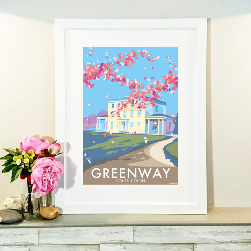 Greenway House travel poster and seaside print by Becky Bettesworth
