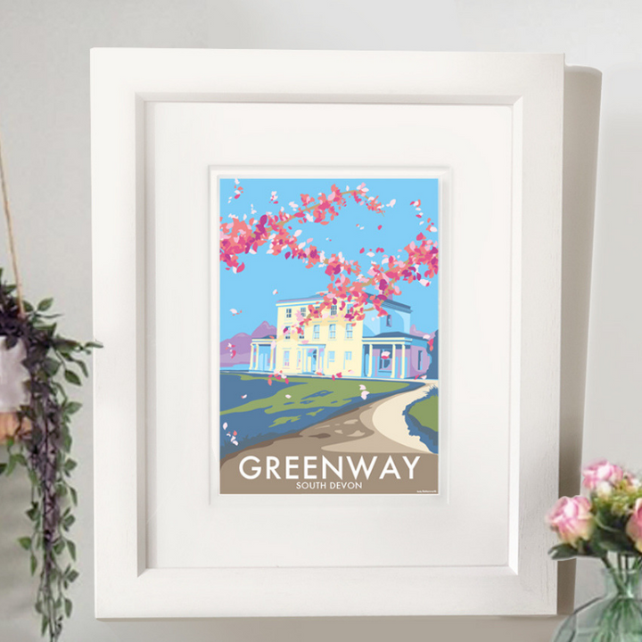 Greenway House travel poster and seaside print by Becky Bettesworth