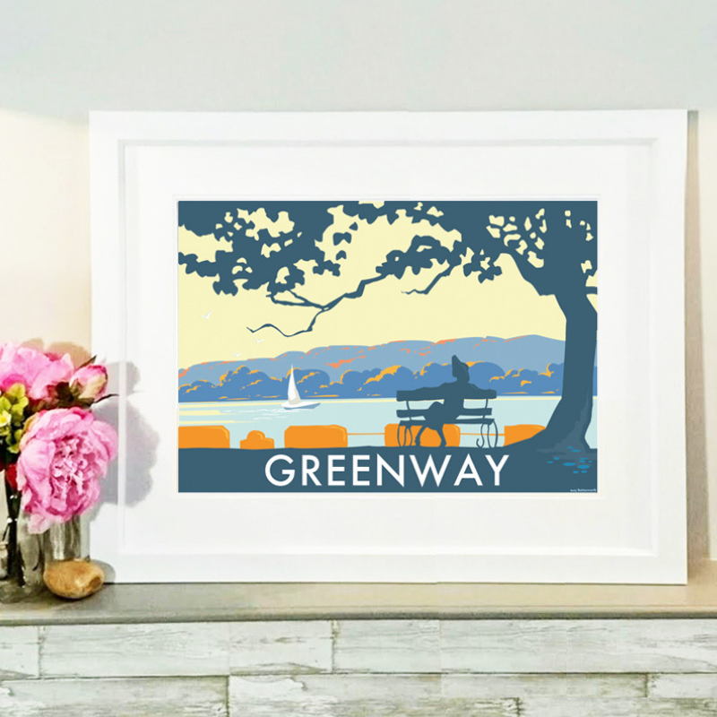 Greenway Landscape travel poster and seaside print by Becky Bettesworth