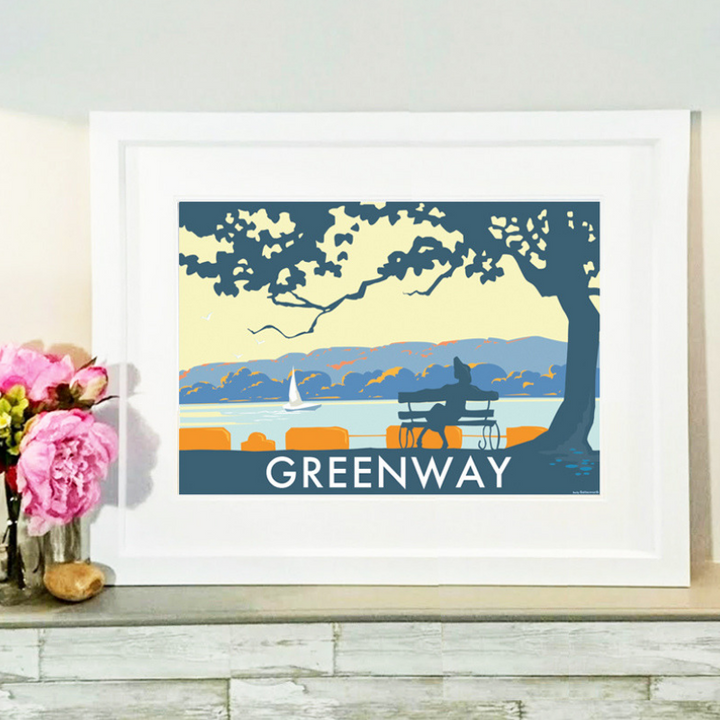Greenway Landscape travel poster and seaside print by Becky Bettesworth