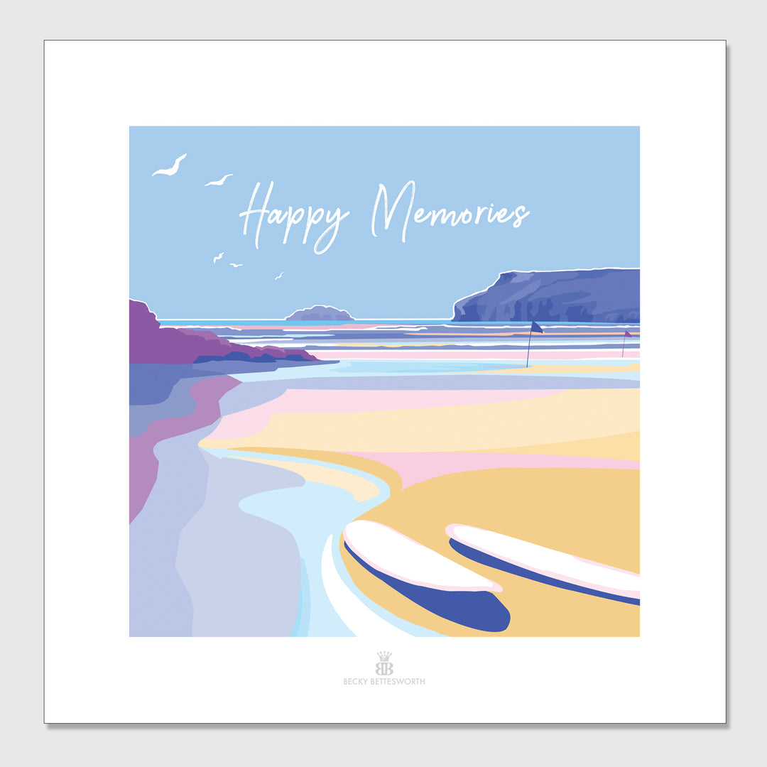 Becky Bettesworth Happy Memories 40 x 40 cm Seaside Quote Square Poster and Print