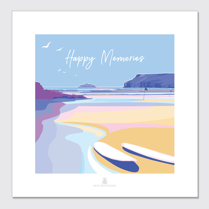 Becky Bettesworth Happy Memories 40 x 40 cm Seaside Quote Square Poster and Print