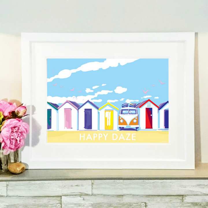 Happy Daze vintage style retro quote poster by Becky Bettesworth