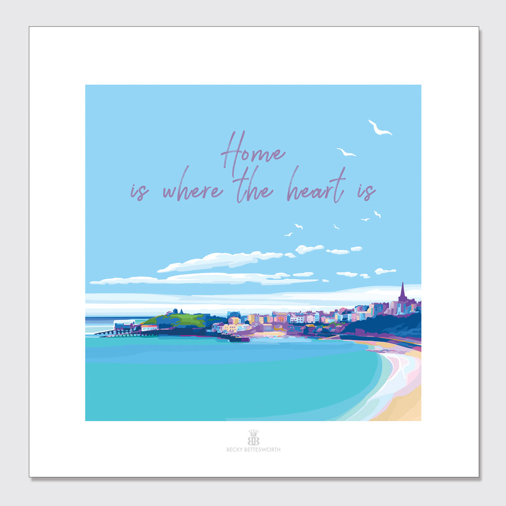 Becky Bettesworth Home is Where the Heart is 40 x 40 cm Seaside Quote Square Poster and Print