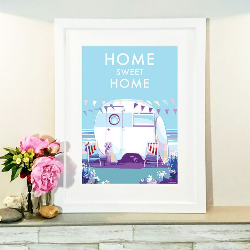 Home Sweet Home vintage style retro quote poster by Becky Bettesworth
