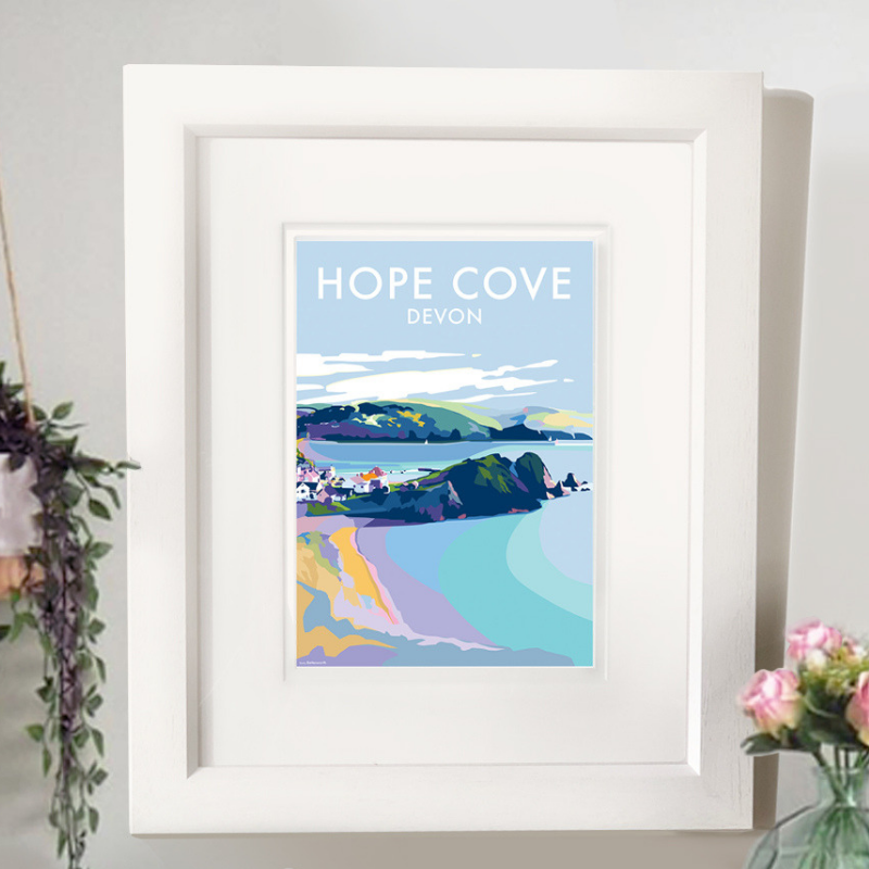 Hope Cove travel poster and seaside print by Becky Bettesworth