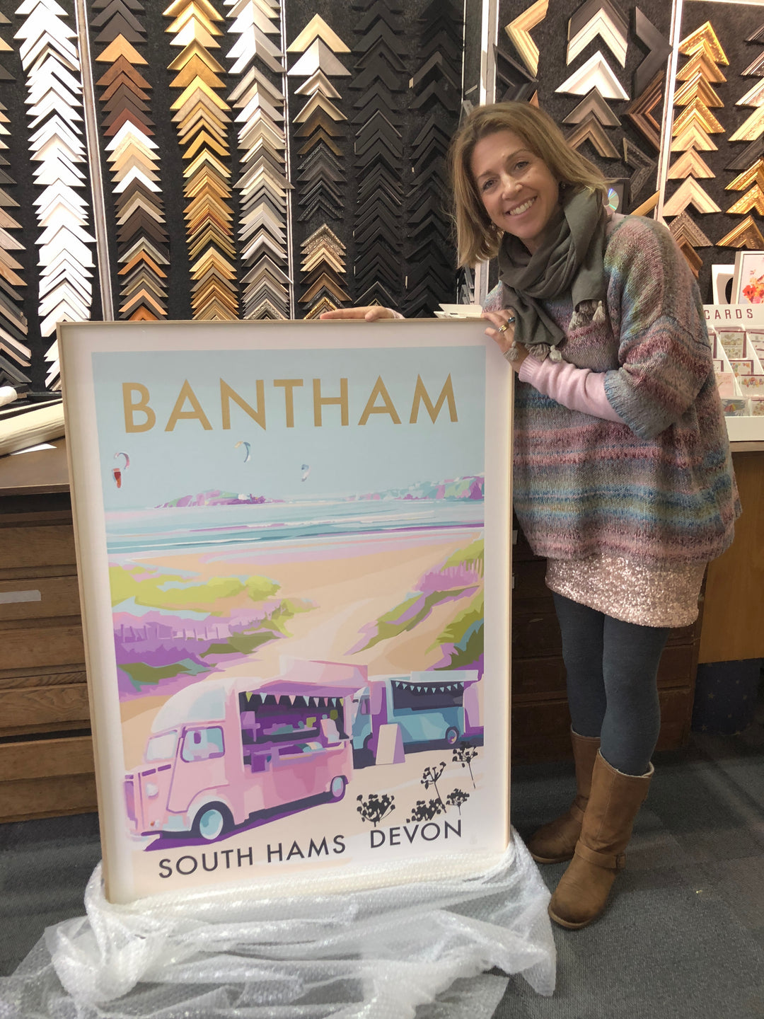 Bantham Buses Limited Edition travel poster and seaside print by Becky Bettesworth