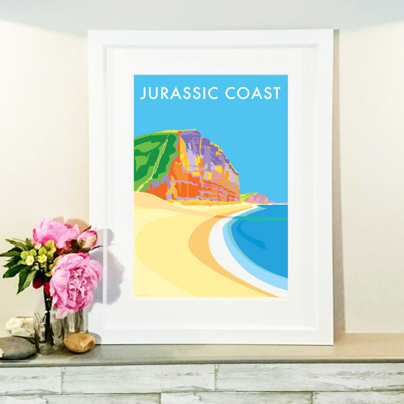 Jurassic Coast travel poster and seaside print by Becky Bettesworth