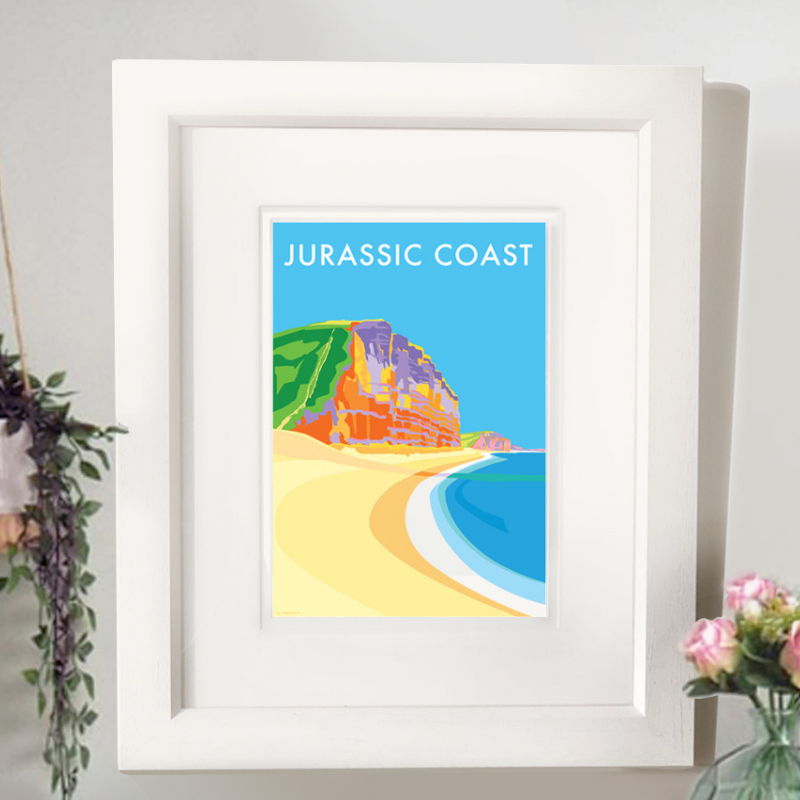 Jurassic Coast travel poster and seaside print by Becky Bettesworth