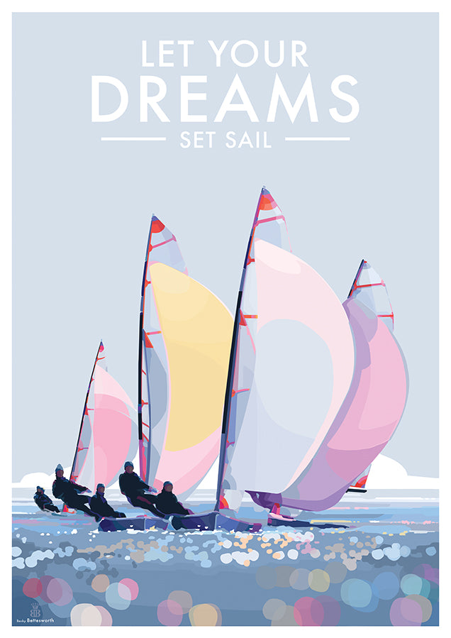 Let your Dreams Set Sail by Becky Bettesworth Vintage Style Travel Poster Seaside Print and Quote Poster