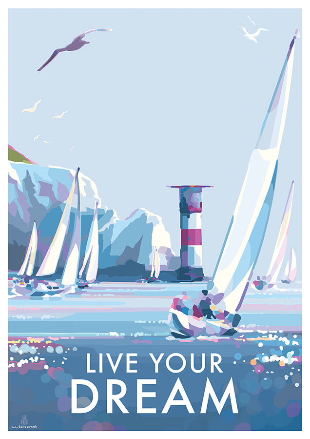 Live your Dream by Becky Bettesworth Vintage Style Travel Poster Seaside Print and Quote Poster