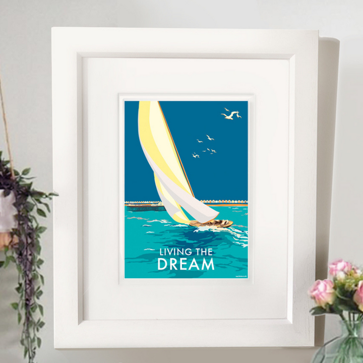 Living the Dream vintage style retro quote poster by Becky Bettesworth
