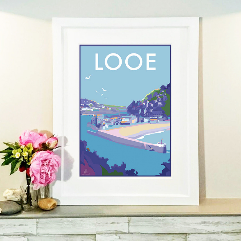 Looe travel poster and seaside print by Becky Bettesworth