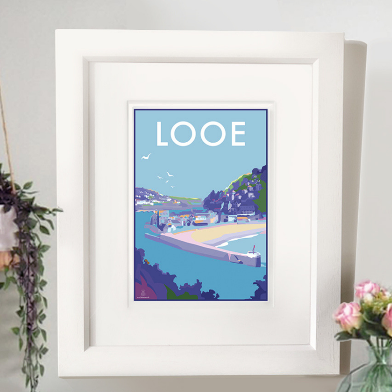 Looe travel poster and seaside print by Becky Bettesworth