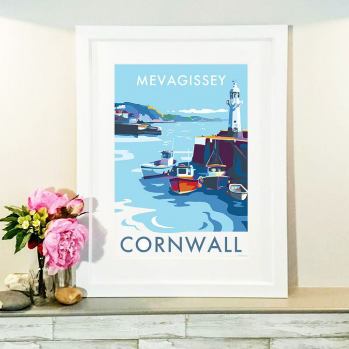 Mevagissey travel poster and seaside print by Becky Bettesworth