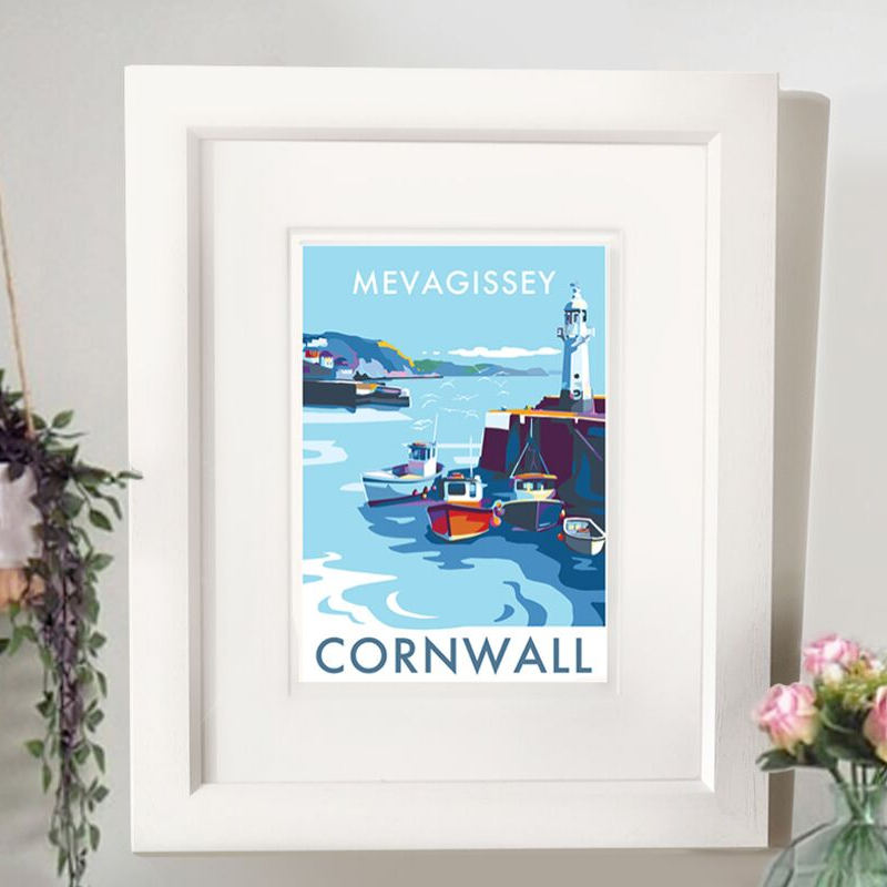 Mevagissey travel poster and seaside print by Becky Bettesworth